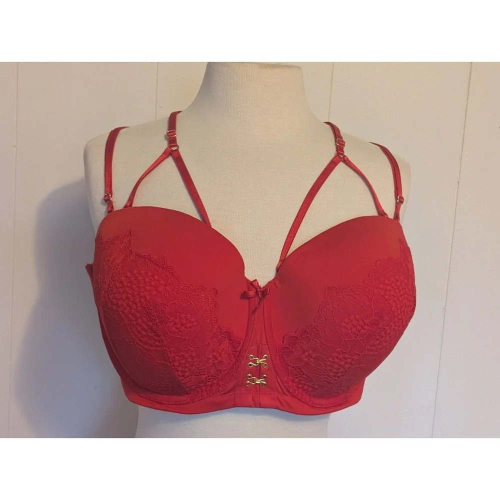 Cacique 46DD Red‎ Lace Boost Strapless Convertible Bra Multiway NWT Plus Size